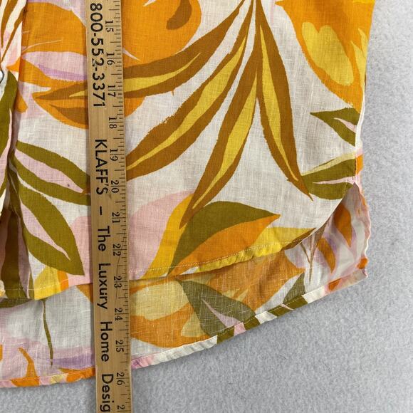 C&C CALIFORNIA Top M 100% Linen Tropical Leaf Camp Shirt Button Front Yellow - Picture 12 of 13